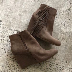 Wedge booties with fringe